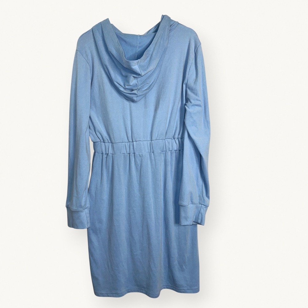 Anna-Kaci Light Blue Micro Velour Half Zip Hoodie Dress XL Drawstring Lounge - Picture 5 of 13